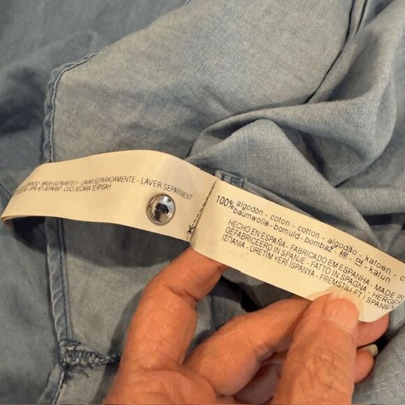 ZARA Chambray Blue Shirt Dress Collared Open Back Button Front Cold Shoulder XS - Picture 8 of 11